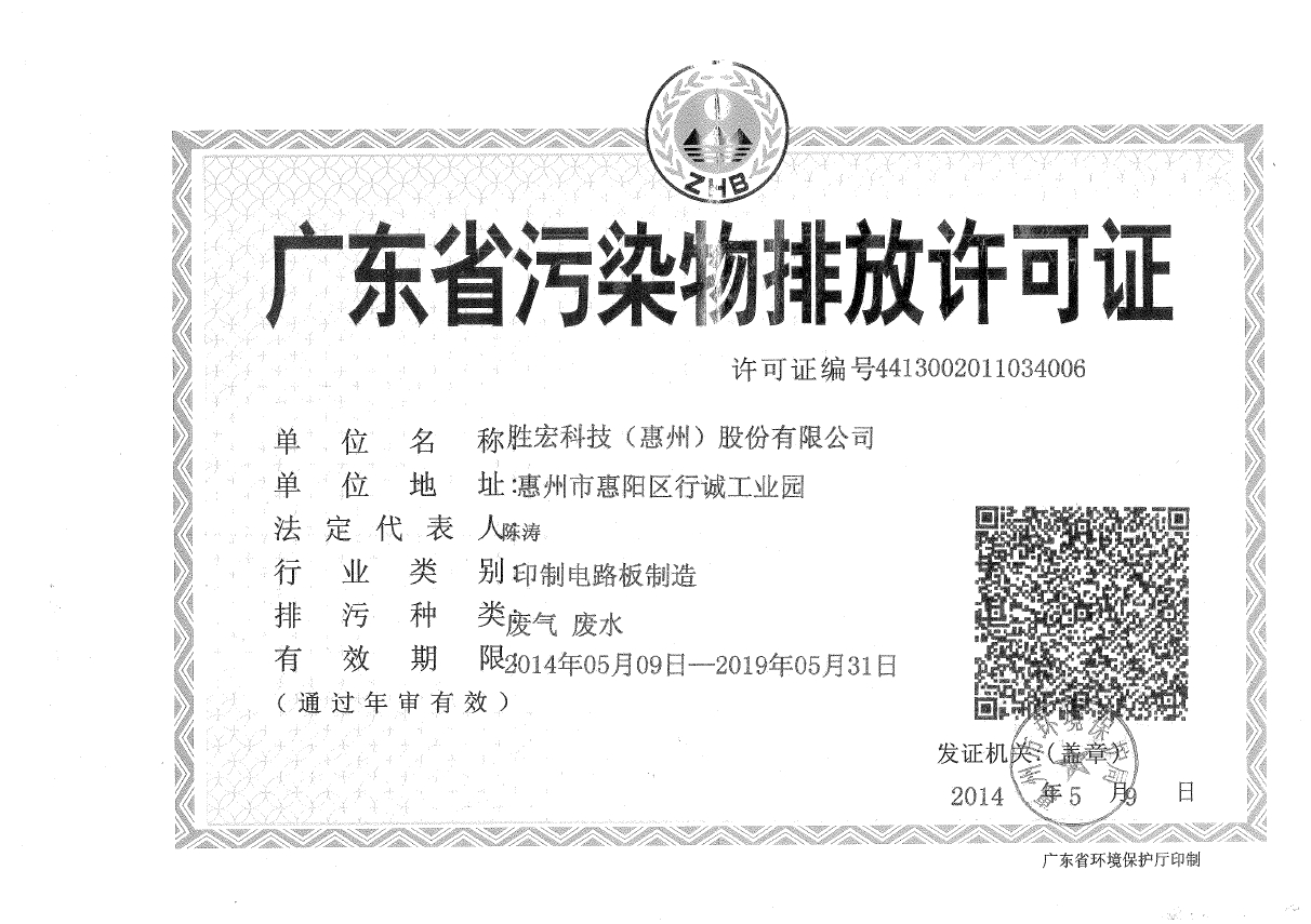 星空xingkong官方科技（惠州）股份有限公司排污许可证