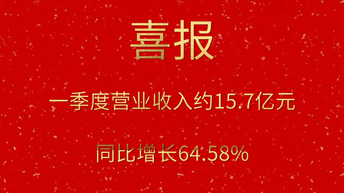 公司一季度实现营业收入约15.7亿元，同比增长64.58%